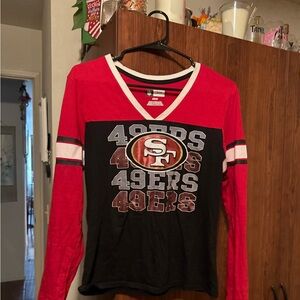 NFL 49ers Women's Long Sleeve Tee - Red and Black